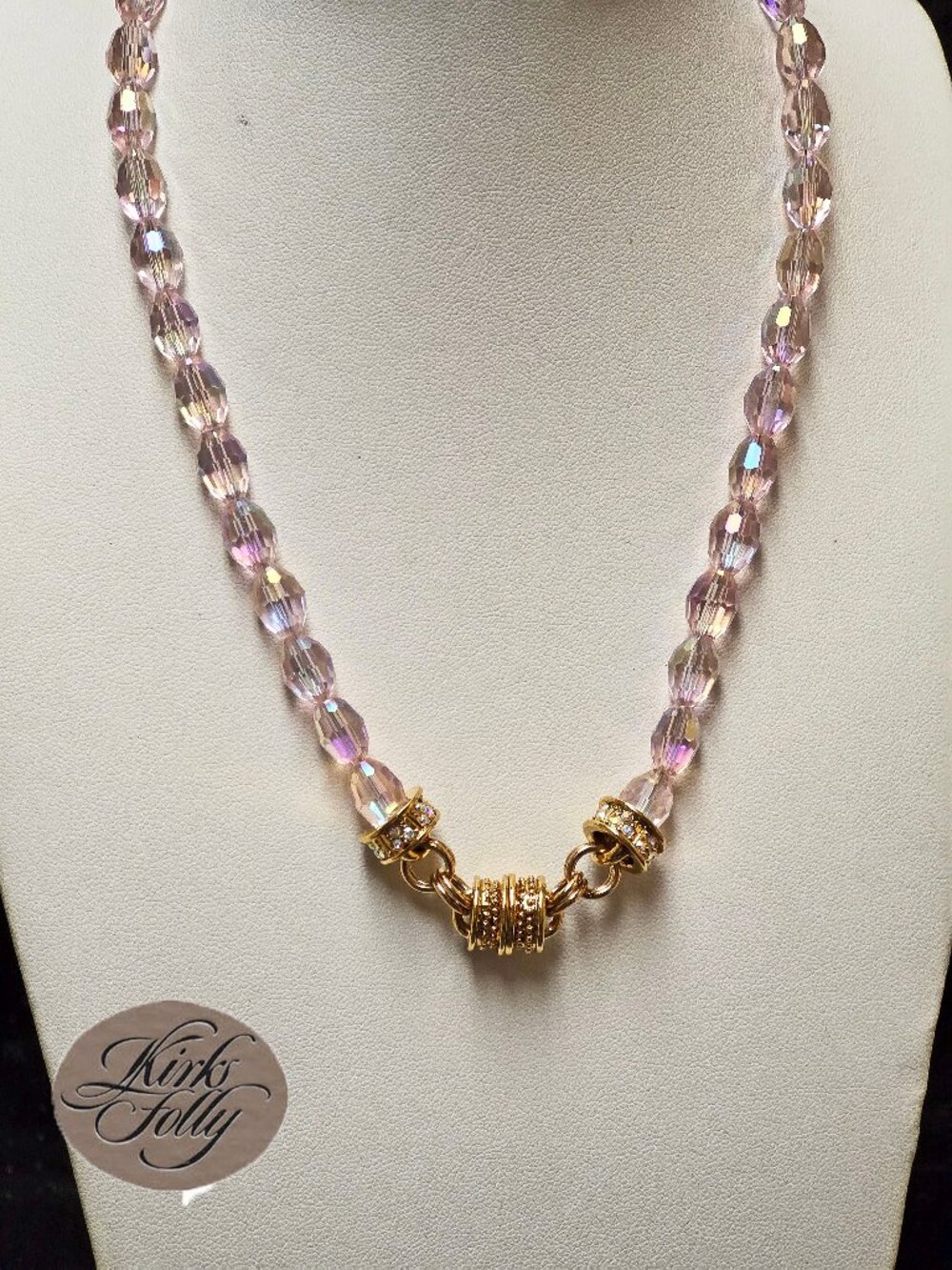 Kirks Folly 𝐕𝐢𝐧𝐭𝐚𝐠𝐞 Aurora Borealis Crystal Beads Magnetic Necklace Pink